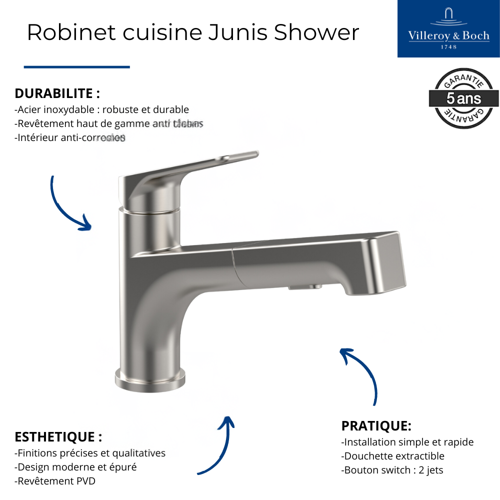 Robinet cuisine VILLEROY ET BOCH Junis Shower | Batinea