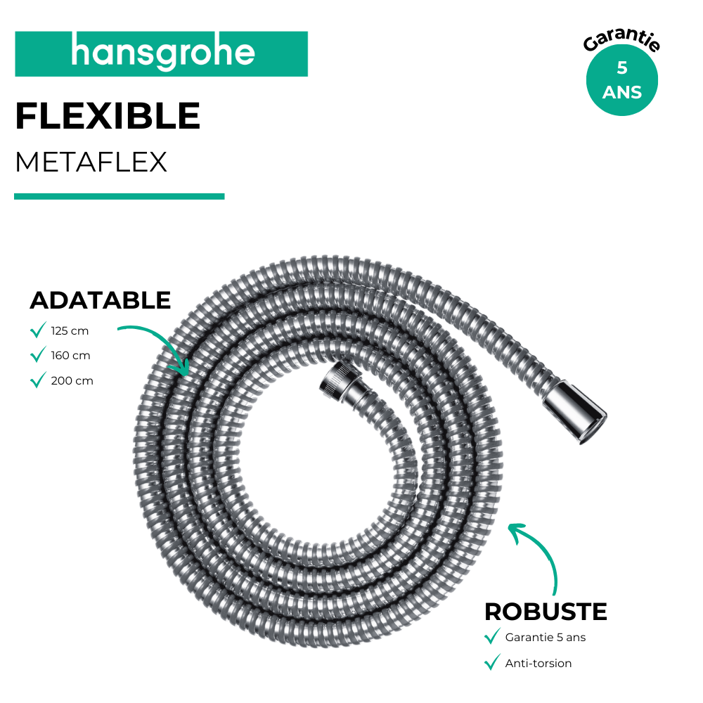 Avantages flexible de douche HANSGROHE Metaflex 125 cm chromé