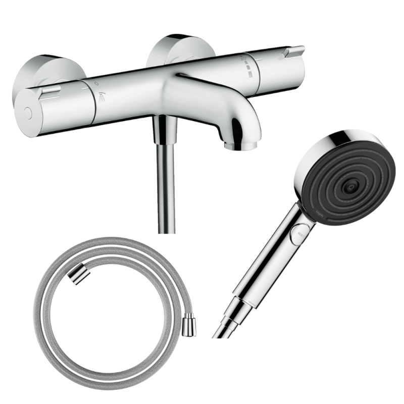 Pack mitigeur bain thermostatique HANSGROHE Ecostat 1001CL + Flexible + Pommeau Pulsify Select EcoSmart 105 3jets chromé | Batin