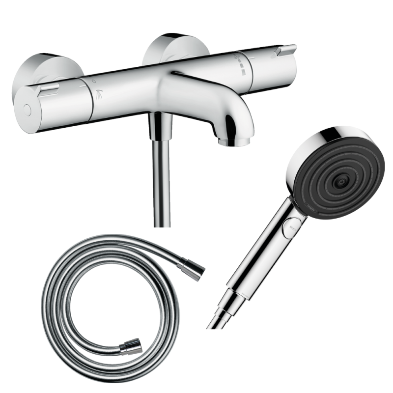 Pack mitigeur bain thermostatique HANSGROHE Ecostat 1001CL + Flexible + Pommeau Pulsify Select EcoSmart 105 3jets chromé | Batin