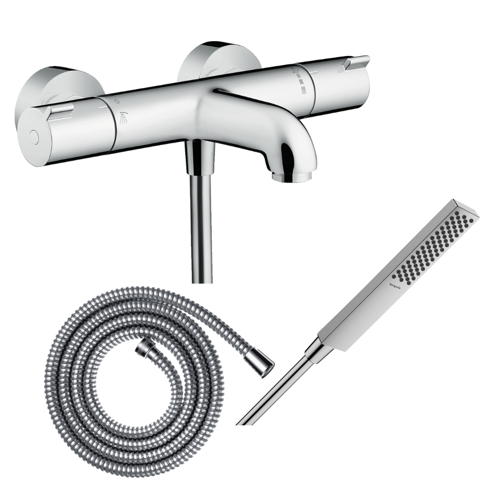Pack mitigeur bain thermostatique HANSGROHE Ecostat 1001CL + Flexible + Pommeau HANSGROHE Pulsify E 100 EcoSmart chromé | Batine