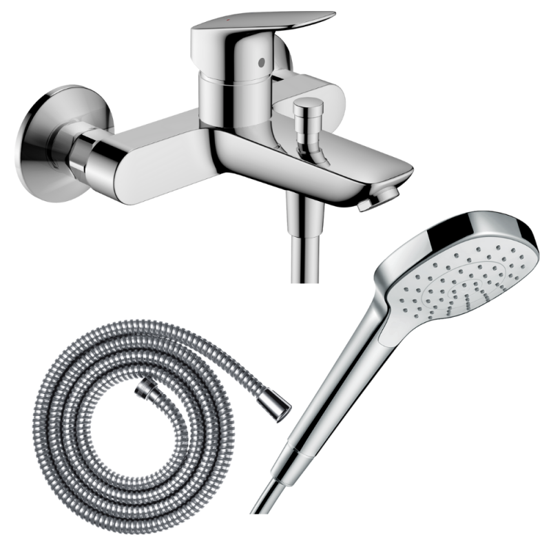 Pack mitigeur bain douche mécanique HANSGROHE Logis + Flexible + Pommeau de douche Croma Select E EcoSmart blanc/chromé | Batine
