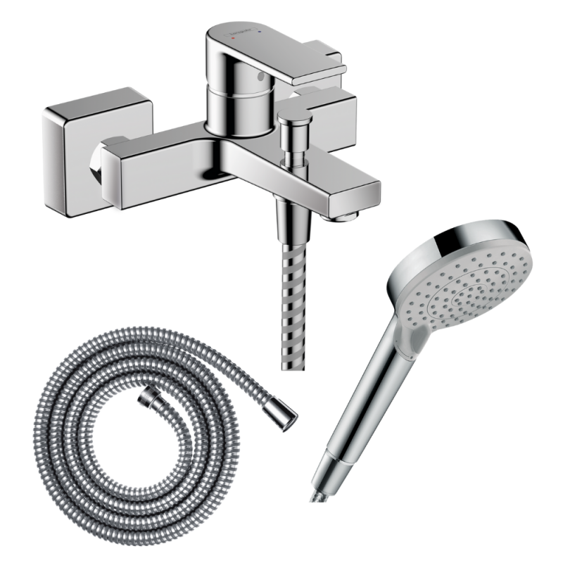 Pack mitigeur bain douche mécanique HANSGROHE Vernis Shape C2 + Flexible + Pommeau de douche Vernis Blend 100 EcoSmart chromé |