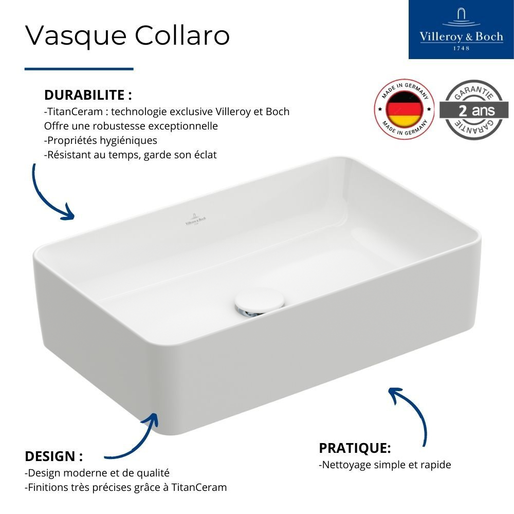 Lot de deux vasques à poser rectangles VILLEROY ET BOCH Collaro
