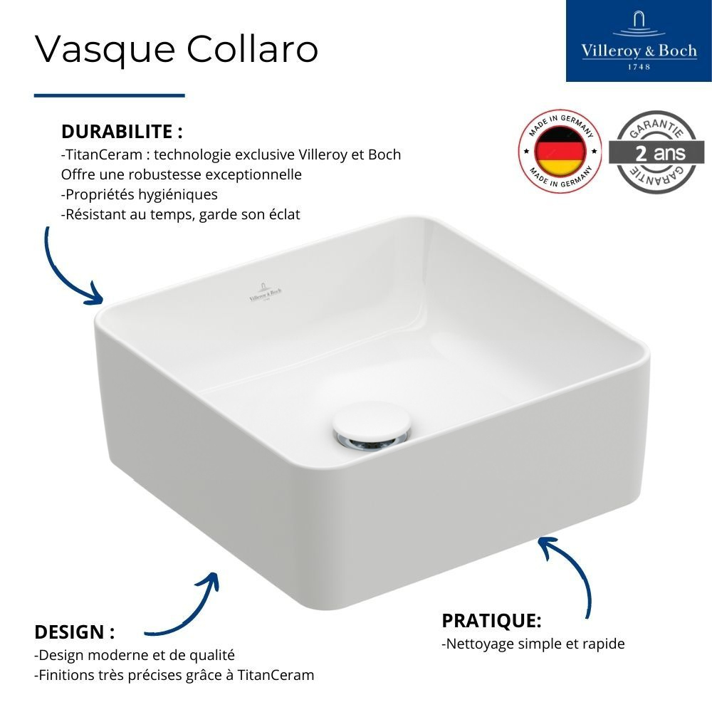 Lot de deux vasques à poser carree VILLEROY ET BOCH Collaro | Batinea