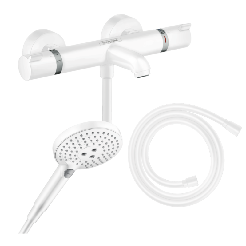 Pack mitigeur bain douche thermostatique HANSGROHE Ecostat Comfort + Flexible + Pommeau de douche Raindance Select 3 jets | Bati