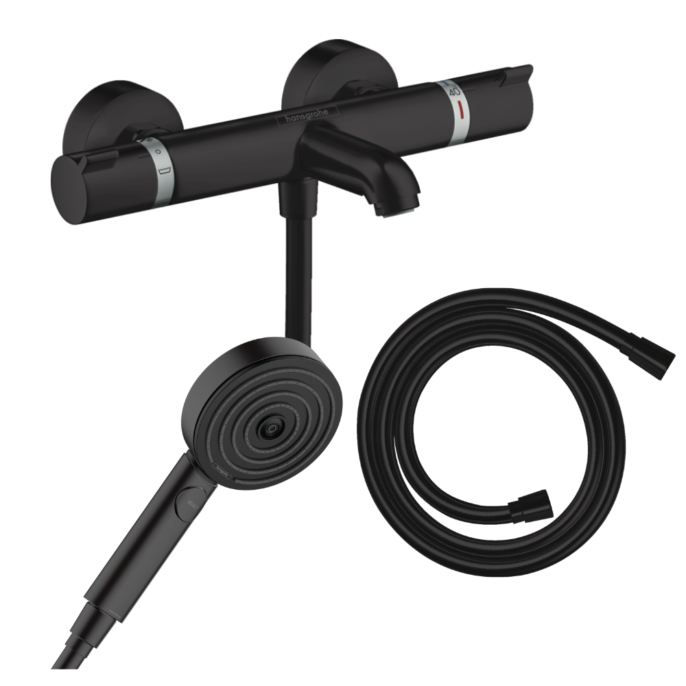 Pack mitigeur bain douche thermostatique HANSGROHE Ecostat Comfort + Flexible + Pommeau de douche Pulsify Select 3jets Relaxatio