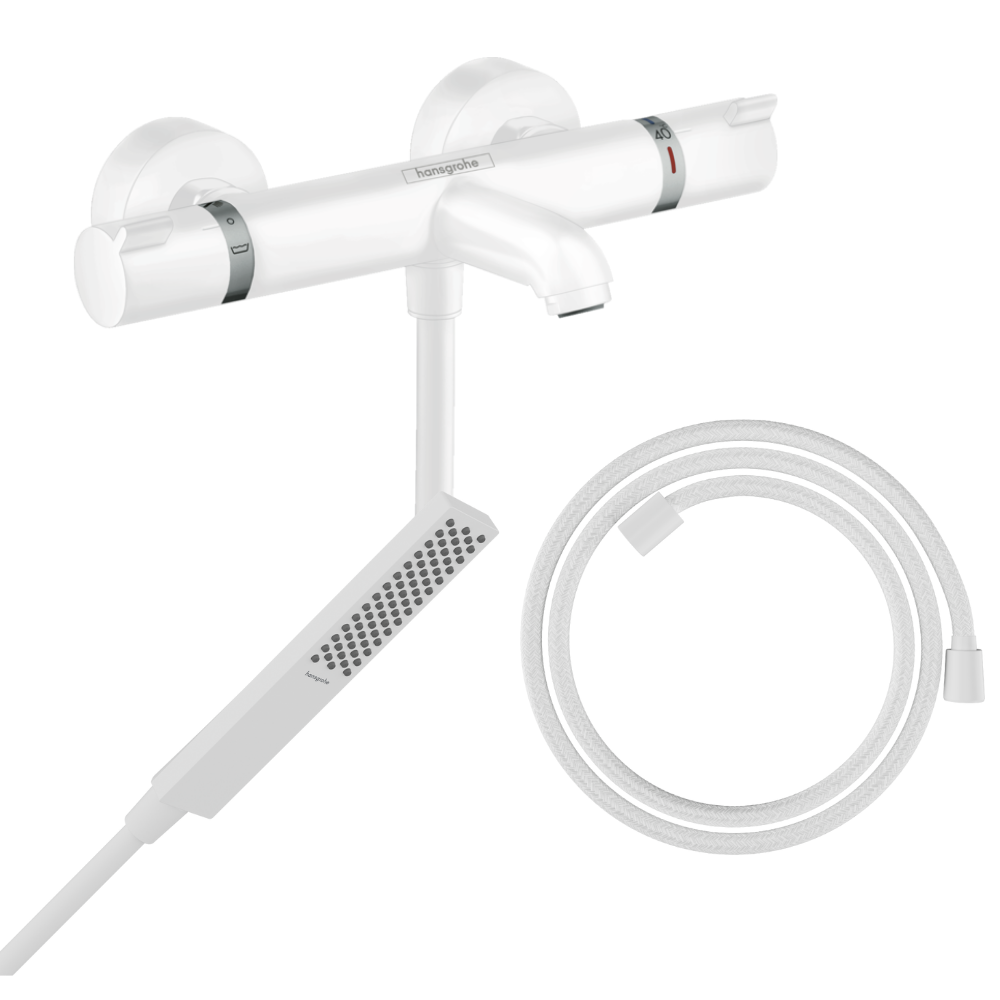 Pack mitigeur bain douche thermostatique HANSGROHE Ecostat Comfort + Flexible + Pommeau de douche Pulsify E