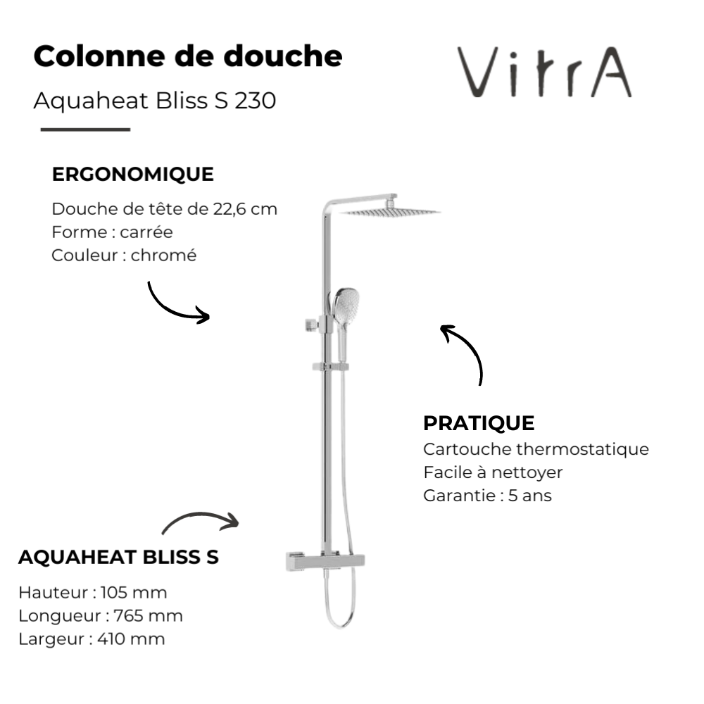 Colonne de douche VITRA Aquaheat Bliss S 230 | Batinea