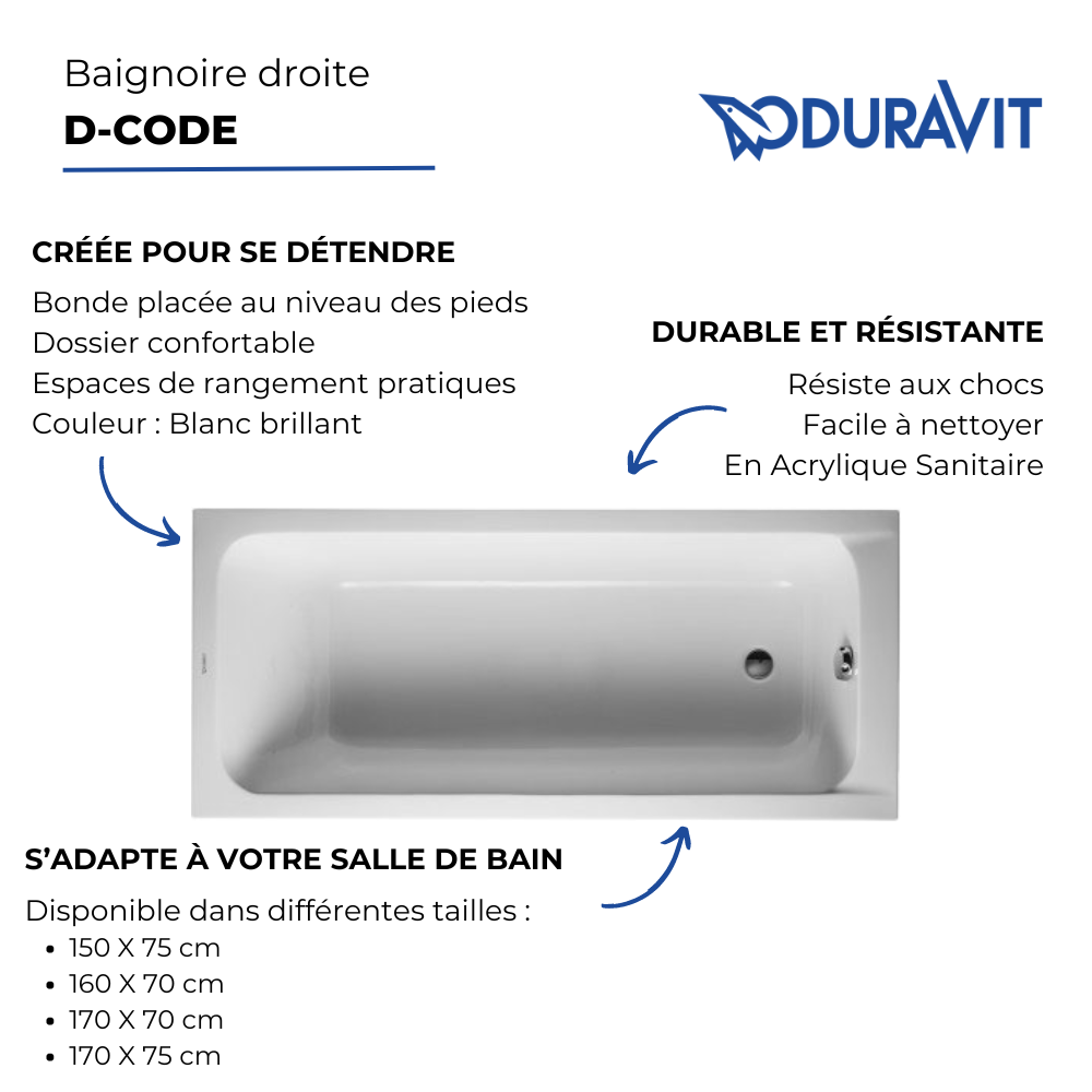 Baignoire droite DURAVIT D-Code | Batinea
