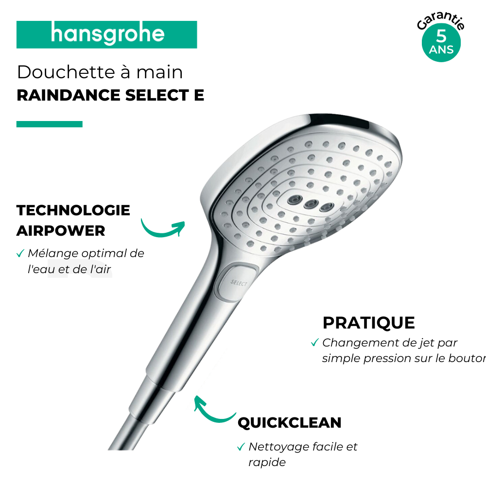 HANSGROHE Douchette 3 jets Raindance Select E Chromé 26520000