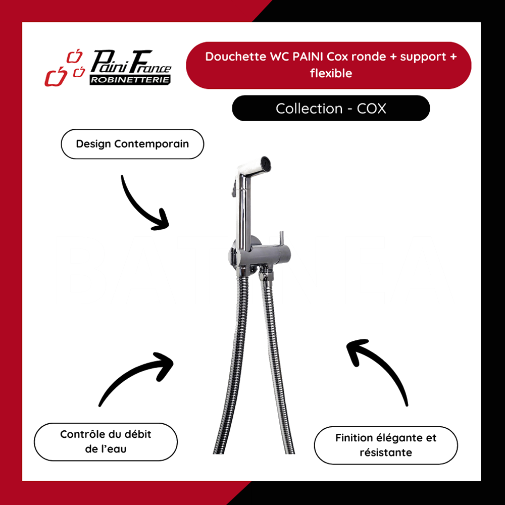 Douchette WC PAINI Cox ronde + support + flexible| Batinea