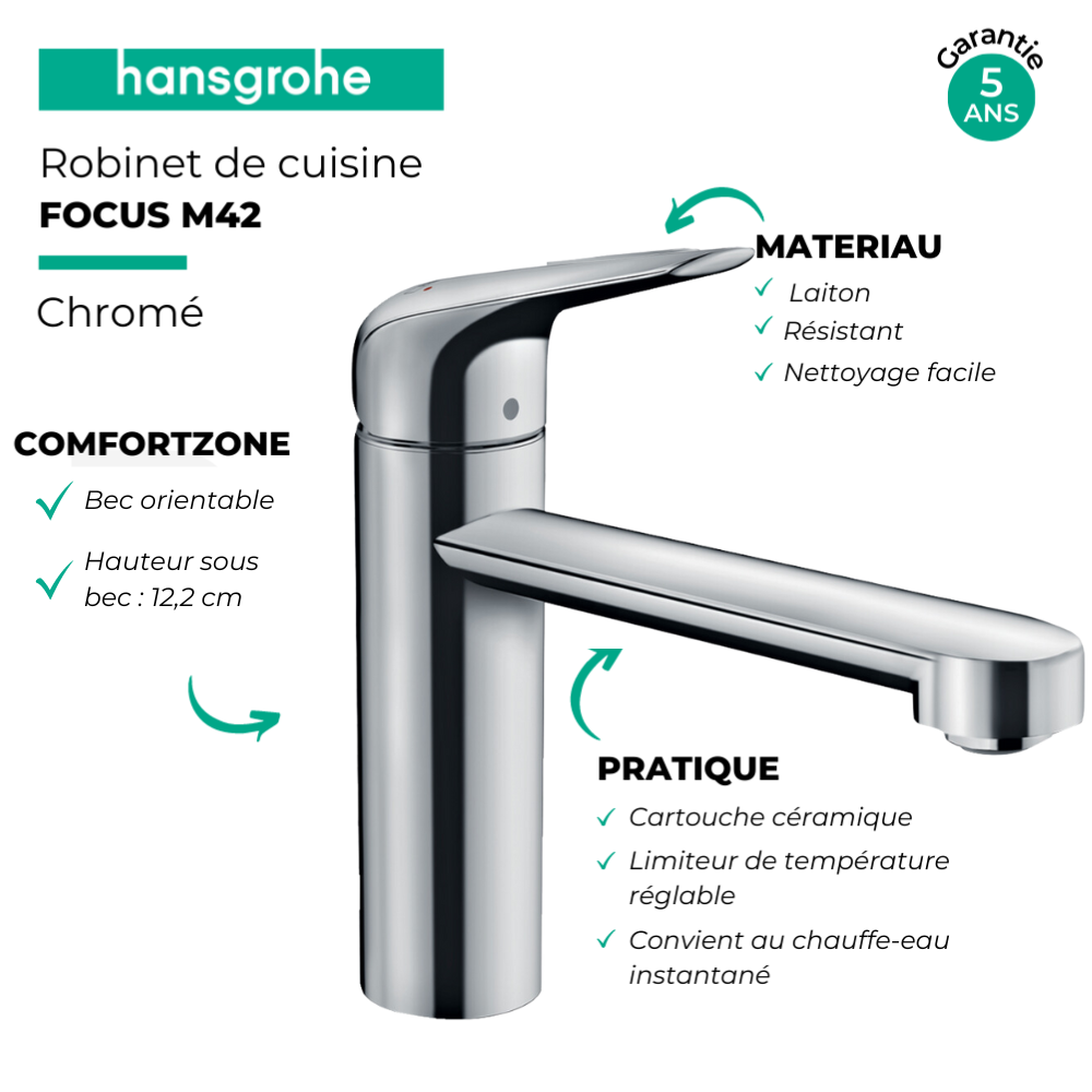 Robinet de cuisine HANSGROHE Focus M42 120 chromé  | Batinea