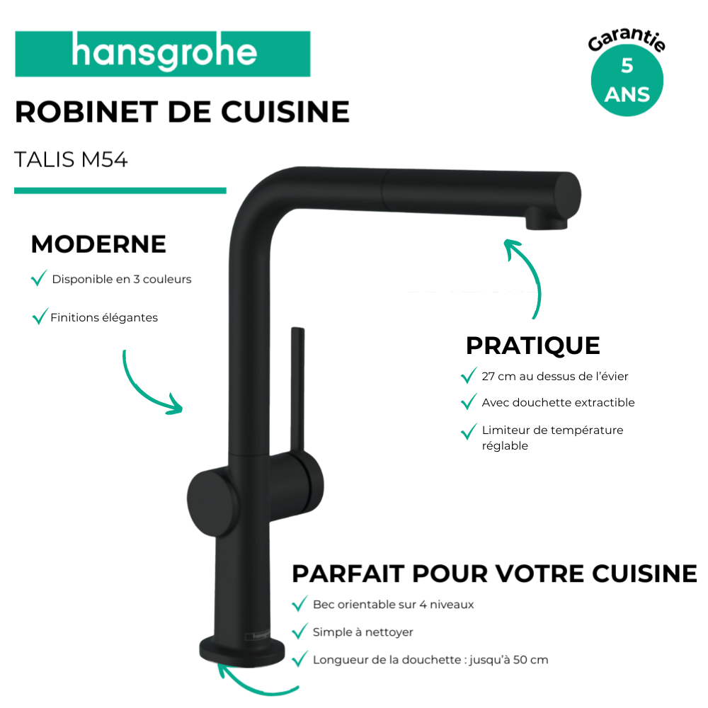 Mitigeur cuisine HANSGROHE Talis M54 270 douchette 72808000 | Batinea