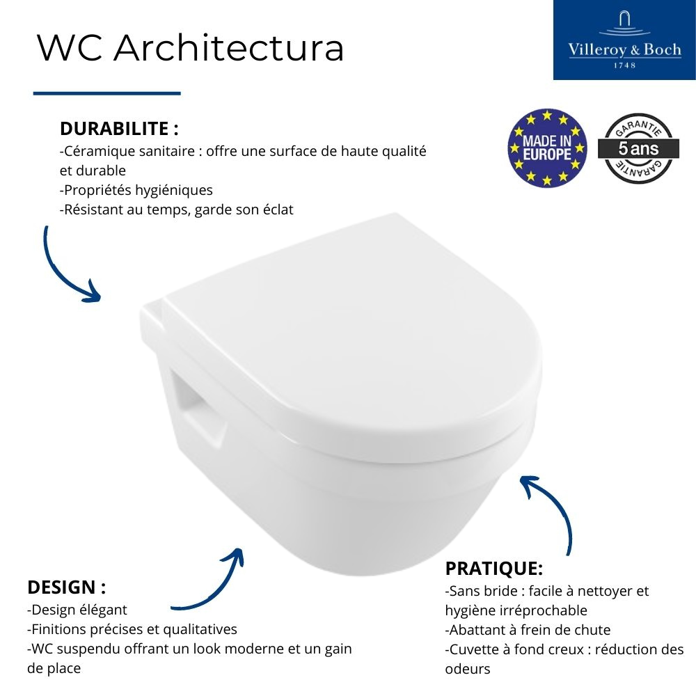 WC suspendu VILLEROY ET BOCH combi-pack Architectura 53 x 37 x 40 cm 4694FR01