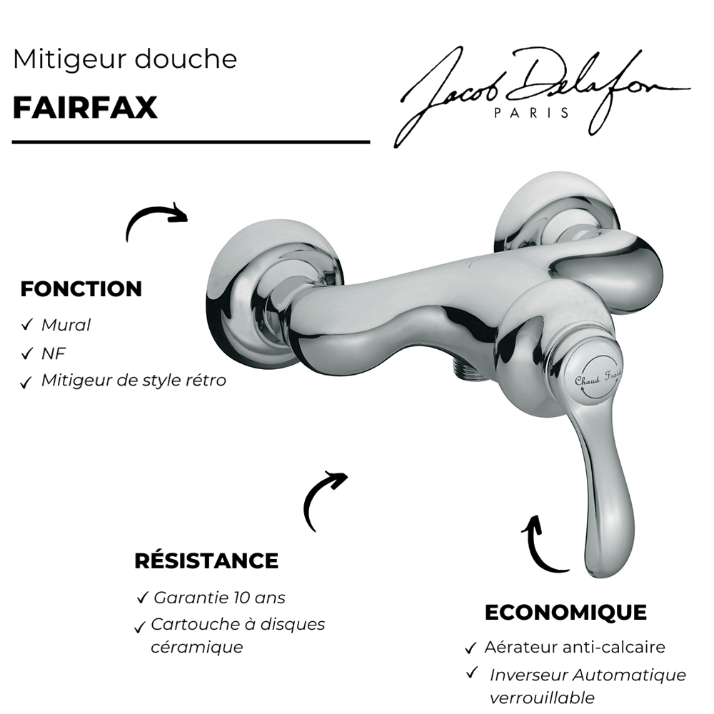 Mitigeur de douche mural JACOB DELAFON Fairfax | Batinea