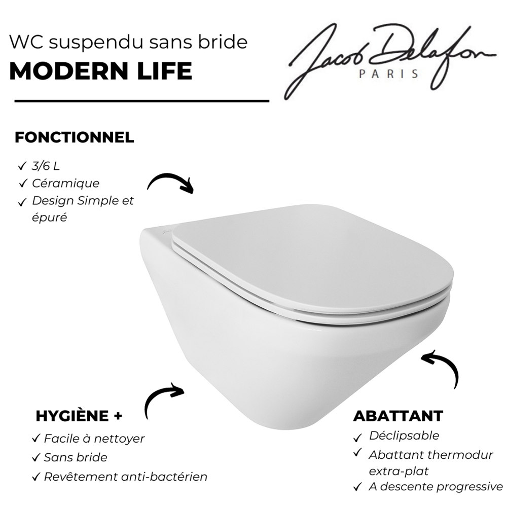 Pack WC suspendu sans bride JACOB DELAFON Modern Life | Batinea