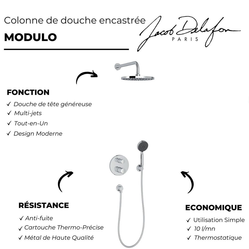 Jacob Delafon Modulo robinet de douche encastrable avec mitigeur thermostatique rond