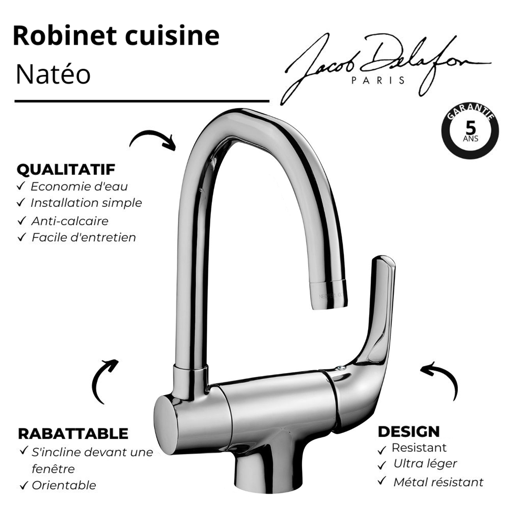 Mitigeur évier JACOB DELAFON Natéo, orientable & rabattable | Batinea