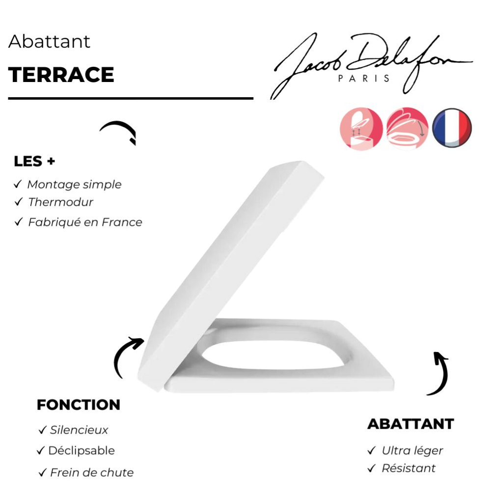 WC suspendu JACOB DELAFON Terrace + Abattant | Economie d'eau | Batinea