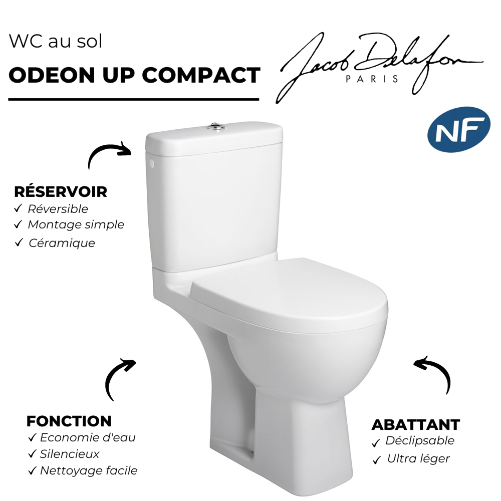WC à poser Jacob Delafon Odeon up compact + abattant | Batinea