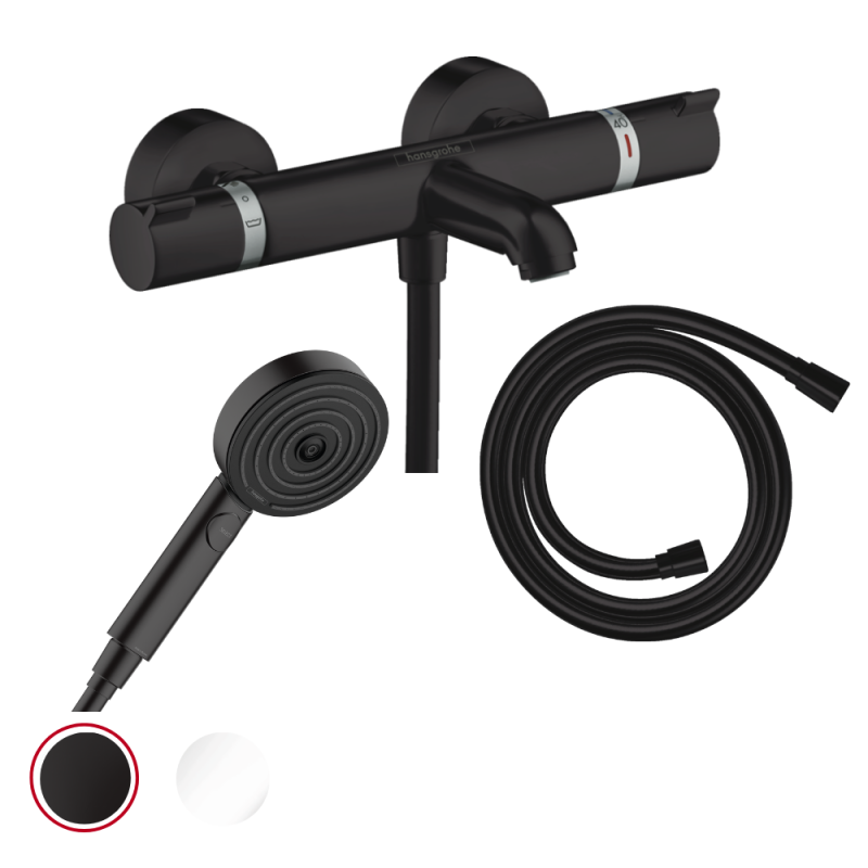 Pack mitigeur bain douche thermostatique HANSGROHE Ecostat Comfort + Flexible + Pommeau de douche Pulsify Select 3jets Relaxatio