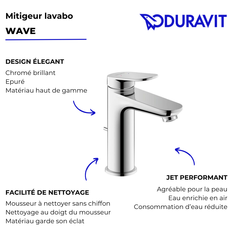 mitigeur lavabo duravit wave chromé avec vidage point fort
