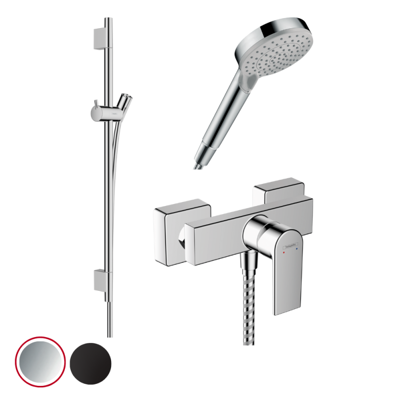 Pack mitigeur douche mécanique HANSGROHE Vernis Shape + Barre Unica S Puro 65 cm + flexible + Pommeau Vernis Blend Vario Pack_me