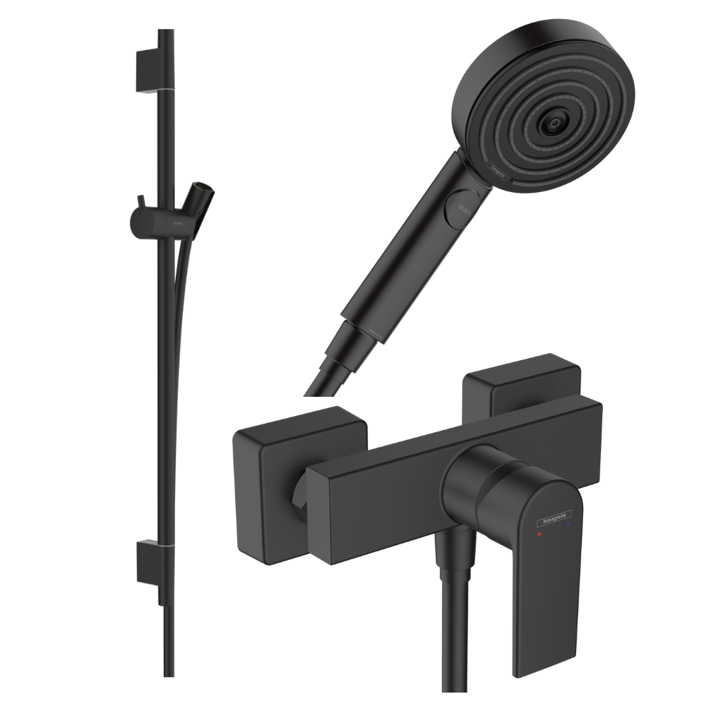Pack mitigeur douche mécanique HANSGROHE Vernis Shape + Barre Unica S Puro 65 cm + flexible + Pommeau Pulsify Select 3 jets Pack