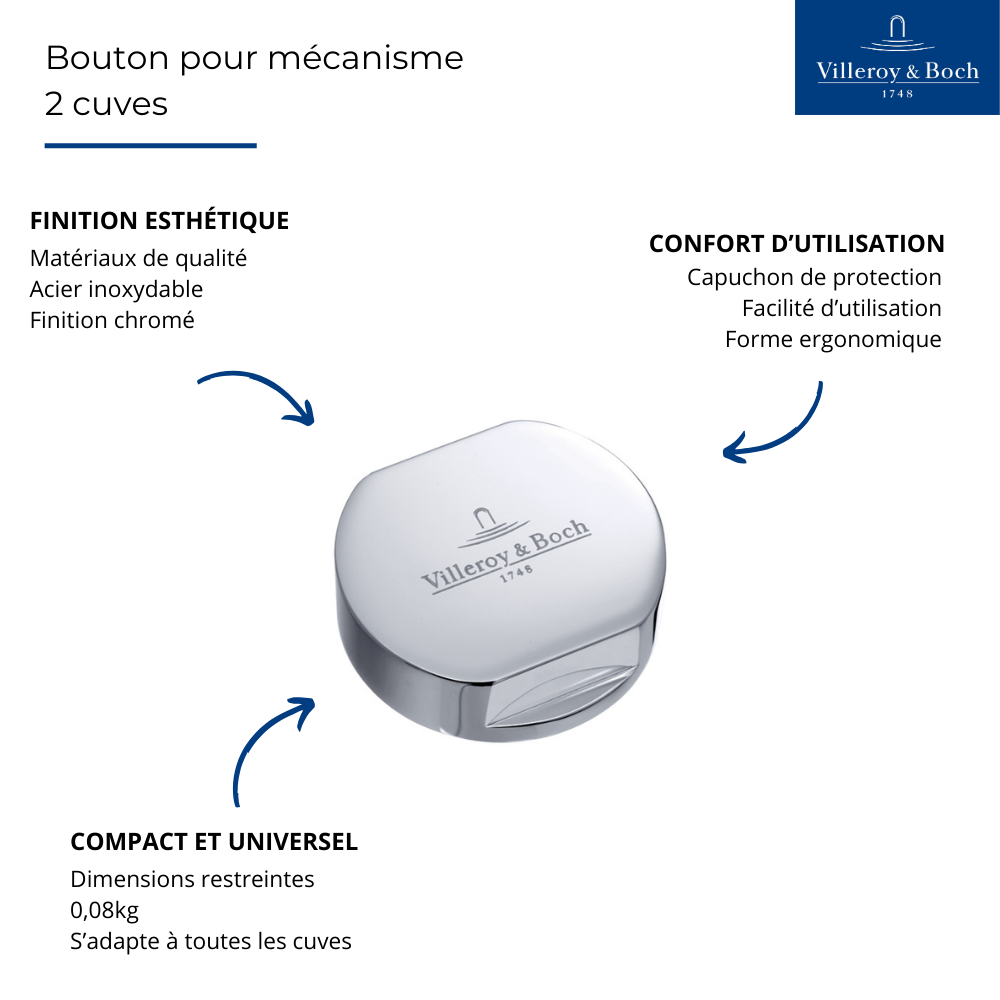Bouton pour vidage évier 2 cuves chromé VILLEROY & BOCH point fort