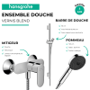 Pack mitigeur douche mécanique cartouche 2 vitesses HANSGROHE Vernis Blend + Barre Unica S Puro + flexible + Pommeau Pulsify Sel