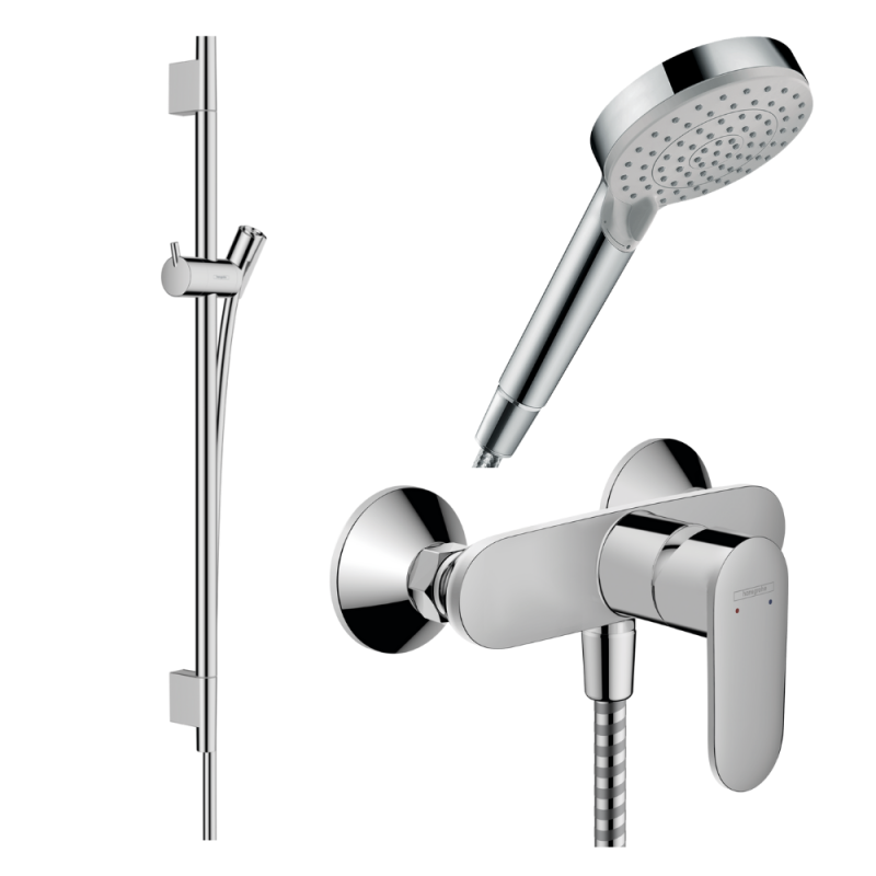 Pack mitigeur douche mécanique cartouche 2 vitesses HANSGROHE Vernis Blend + Barre Unica S Puro + flexible + Pommeau Vernis Blen