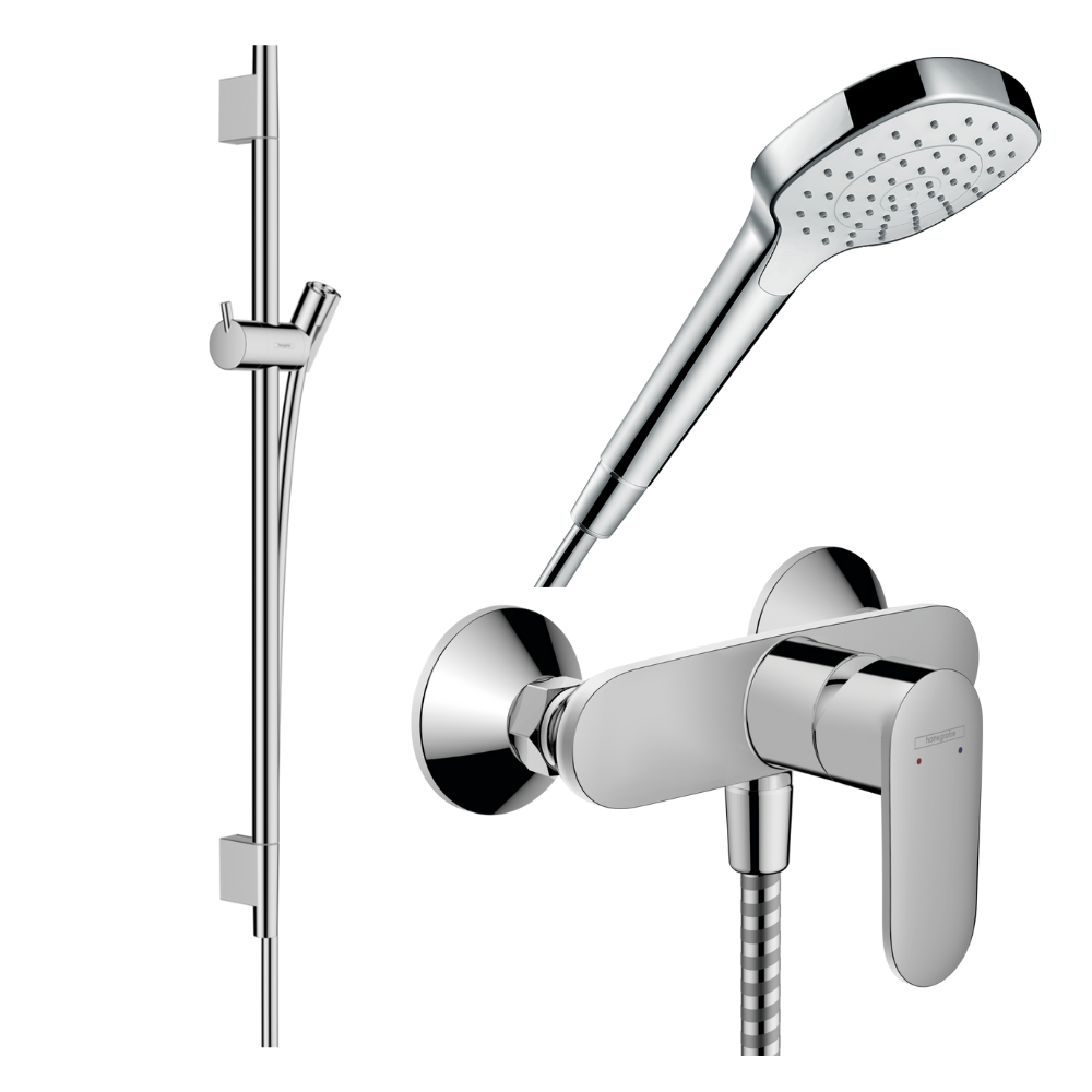 Pack mitigeur douche mécanique cartouche 2 vitesses HANSGROHE Vernis Blend + Barre Unica S Puro + flexible + Pommeau Croma Selec