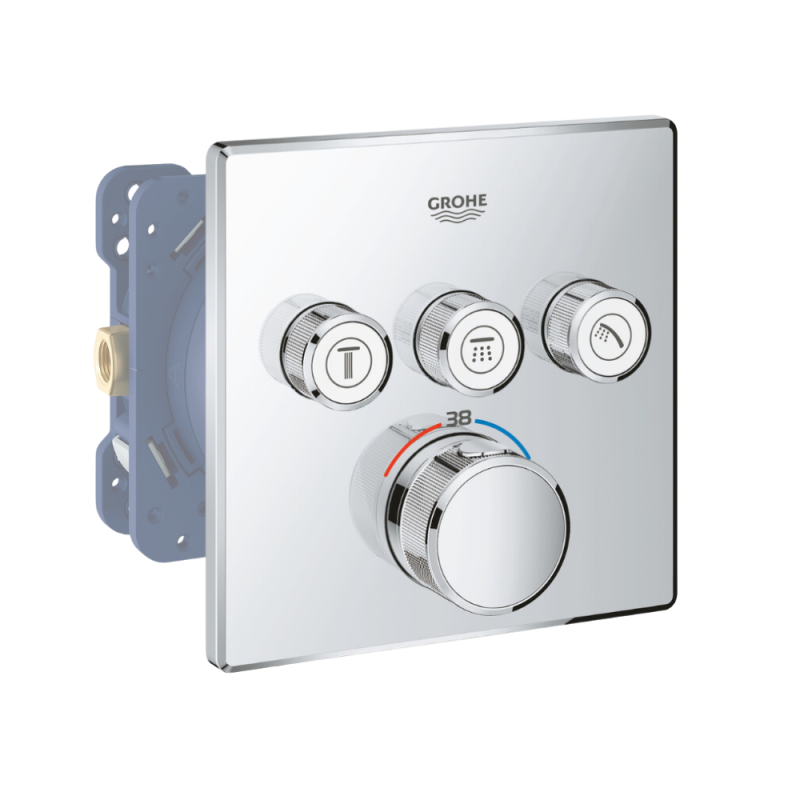Façade robinet encastré thermostatique 3 sorties GROHE Grohtherm SmartControl avec buté à 38°C