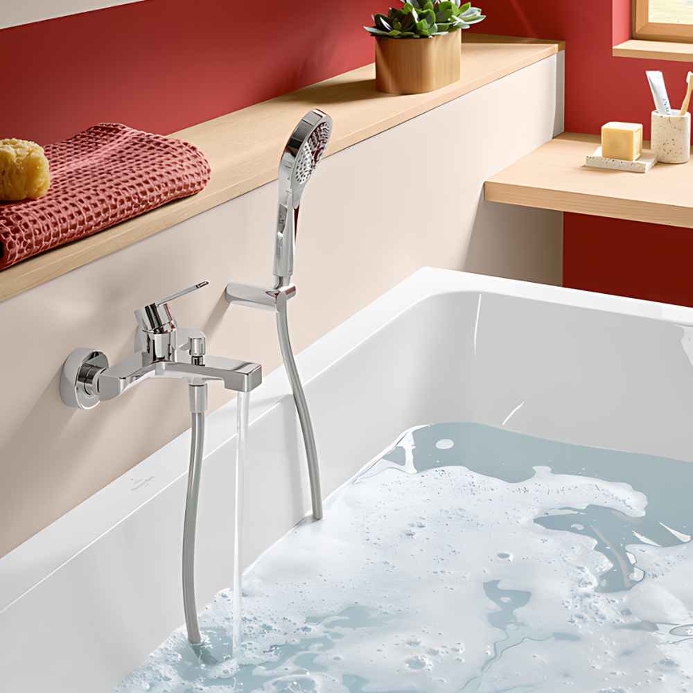 Pack mitigeur baignoire mécanique VILLEROY ET BOCH Architectura chrome + douchette + flexible + support | Batinea