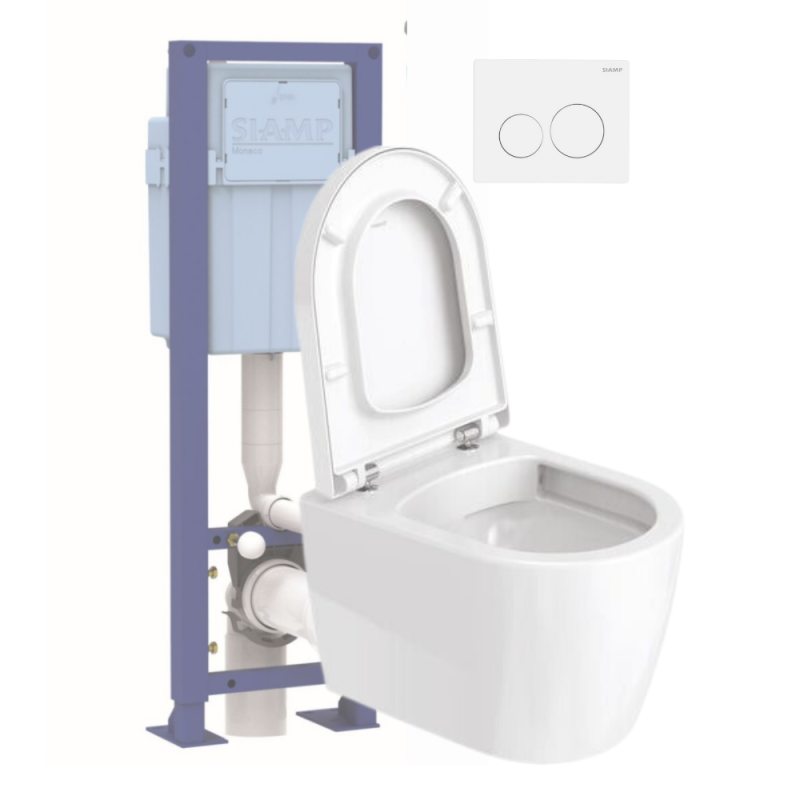 Pack WC suspendu compact sans bride DURAVIT Me by Starck avec abattant frein de chute + bati support SIAMP + Plaque de commande