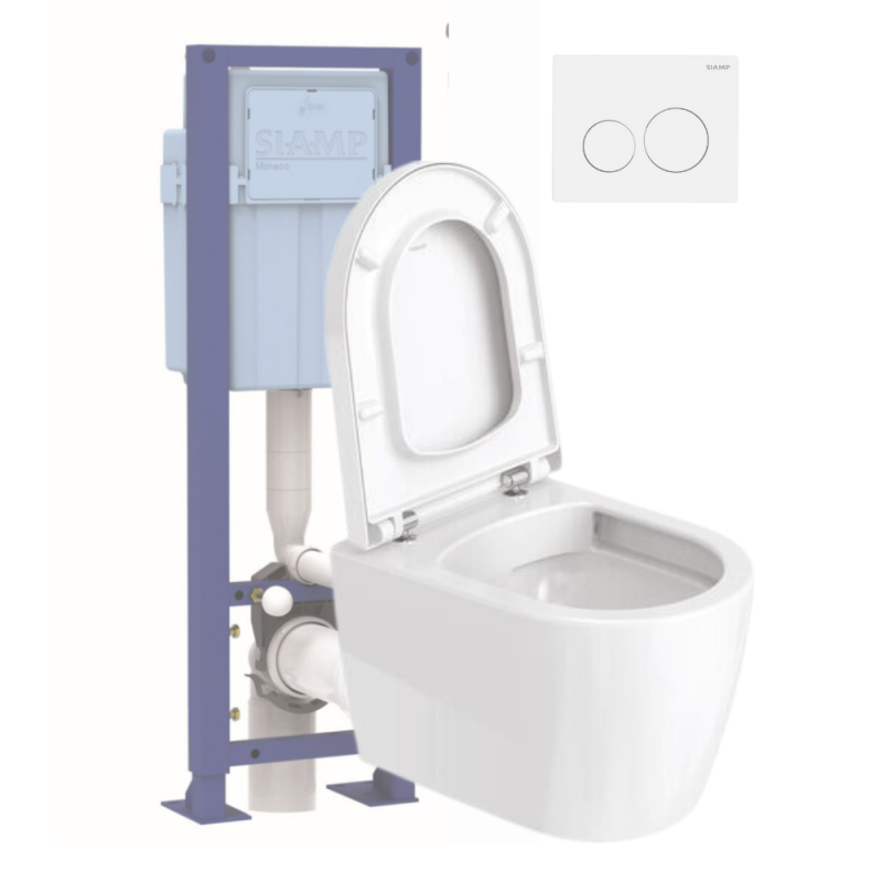 Pack WC suspendu DURAVIT D-code avec abattant frein de chute synthétique + bati support SIAMP + Plaque de commande blanche