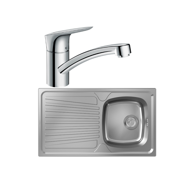 Evier 1 bac HANSGROHE S21 inox + robinet de cuisine HANSGROHE Logis M31 120 chromé