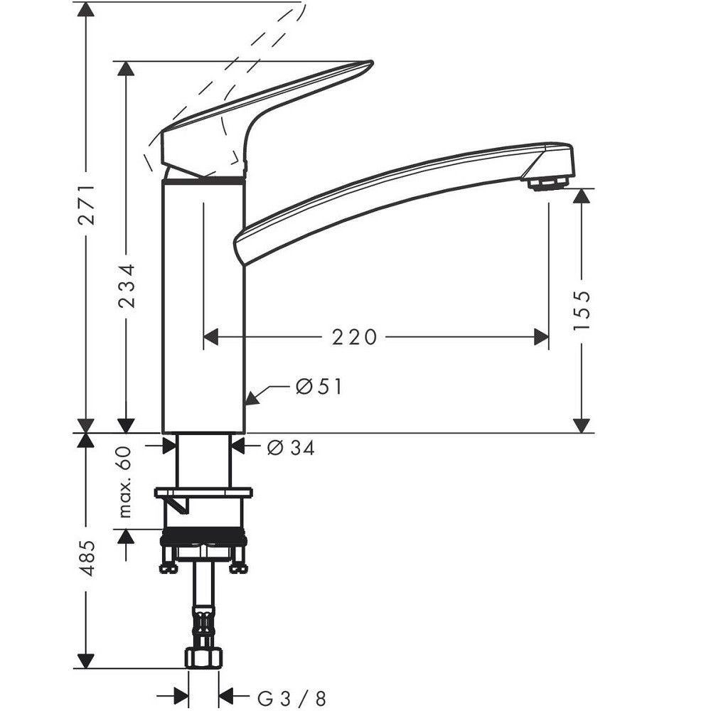 Evier 1 bac HANSGROHE S21 inox + robinet de cuisine HANSGROHE Logis M31 160 chromé | Batinea