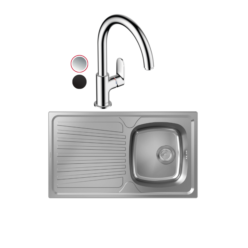 Evier 1 bac HANSGROHE S21 inox + robinet de cuisine HANSGROHE Vernis Blend M35 210