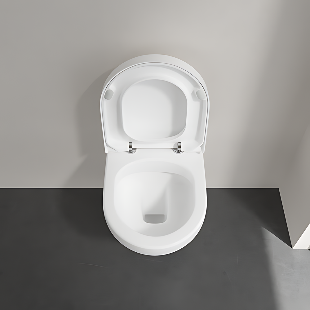 Zoom sur le Pack WC sans bride compact VILLEROY ET BOCH Architectura avec abattant frein de chute + bâti-support sol et mur Vico