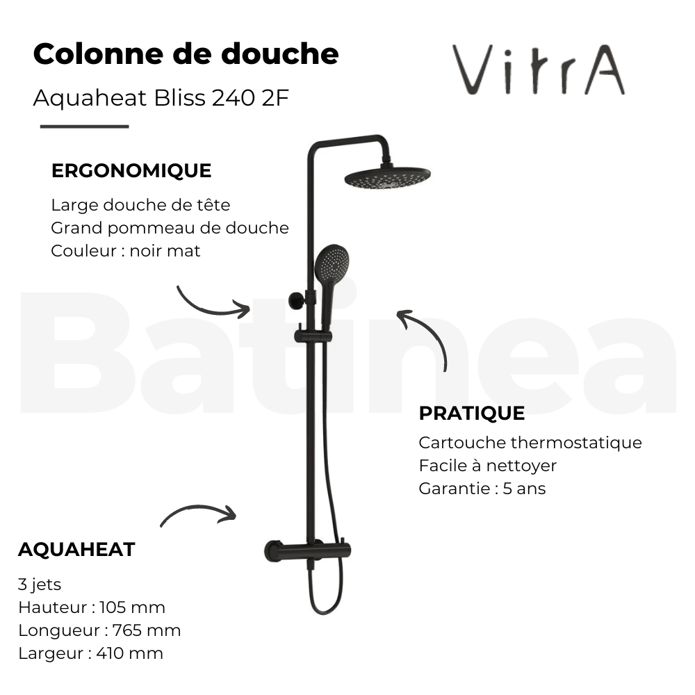 Colonne de douche VITRA Aquaheat Bliss 240 2F | Batinea