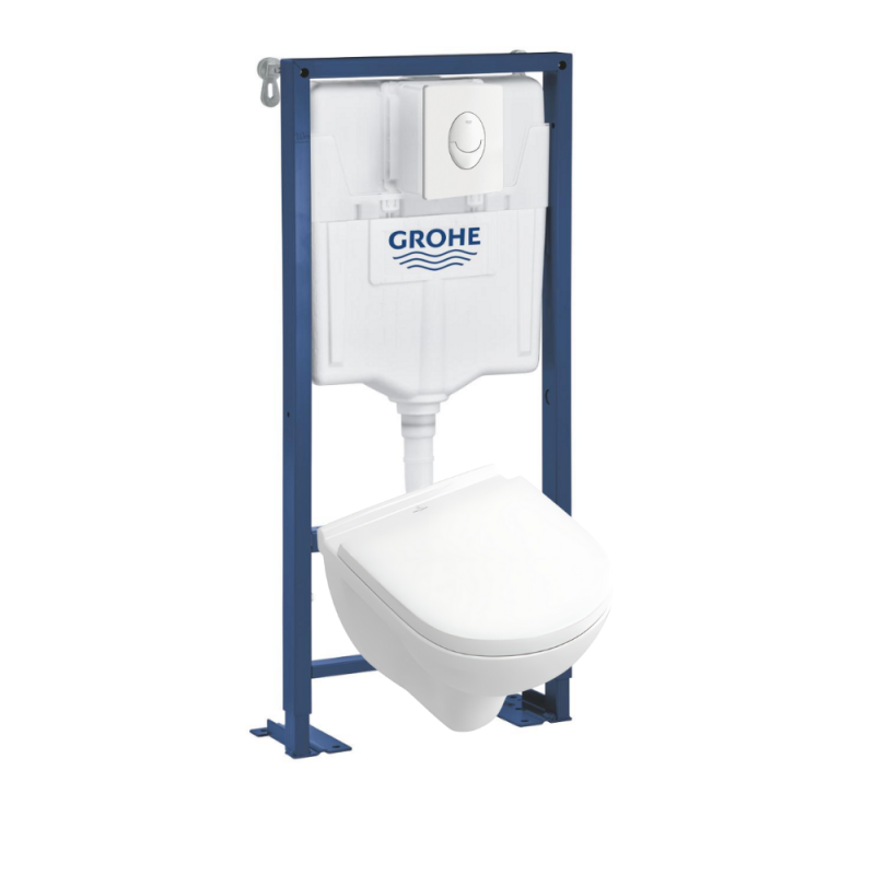 Pack WC compact VILLEROY ET BOCH O.novo avec abattant + bâti-support GROHE + plaque blanche