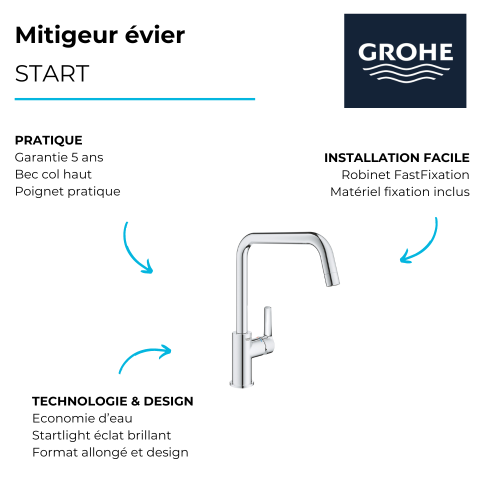 avantages AMBIANCE 2 Robinet cuisine GROHE Start bec haut