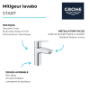 avantages Mitigeur lavabo GROHE Quickfix Start 2021 avec tirette et vidage chromé taille S