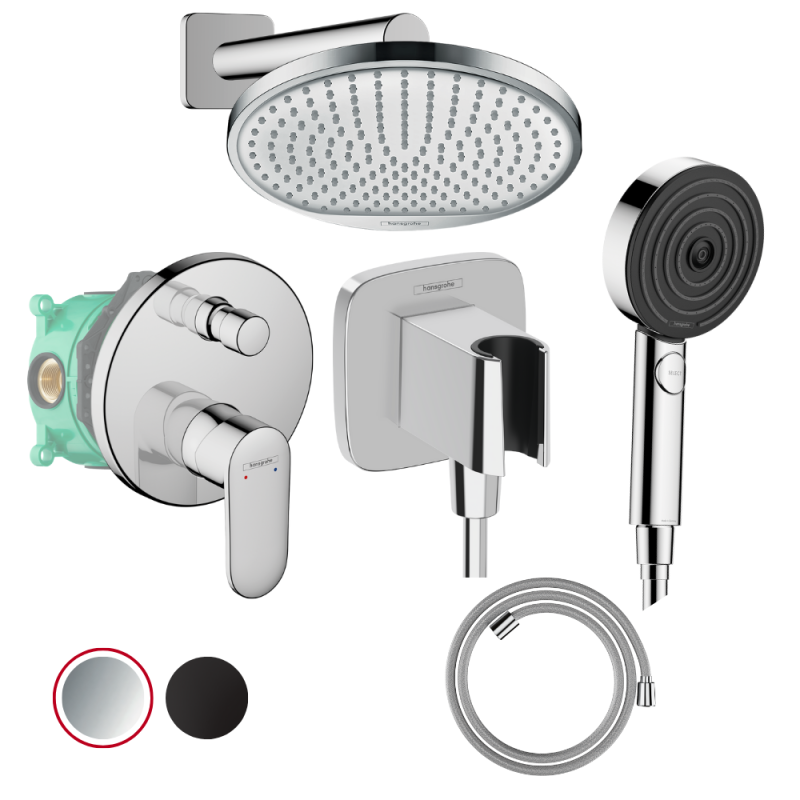 Colonne de douche encastrée mécanique HANSGROHE Vernis Blend Douche de tête Crometta Flexible Designflex Douchette Pulsify