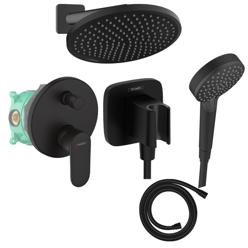 Colonne de douche encastrée mécanique HANSGROHE Vernis Blend Douche de tête Crometta Flexible Isiflex Douchette Vernis Blend noi