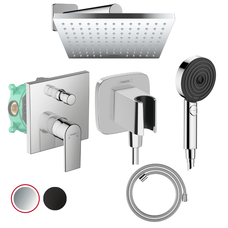 Colonne de douche encastrée mécanique HANSGROHE Vernis Shape Douche de tête Vernis Shape Flexible Designflex Douchette Pulsify