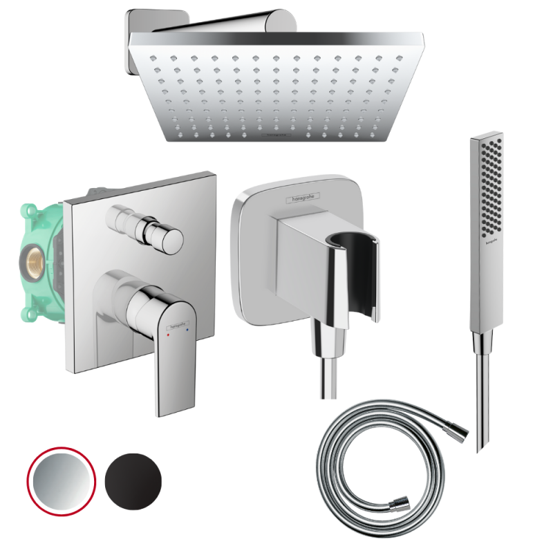Colonne de douche encastrée mécanique HANSGROHE Vernis Shape Douche de tête Vernis Shape Flexible Isiflex Douchette PulsifyE