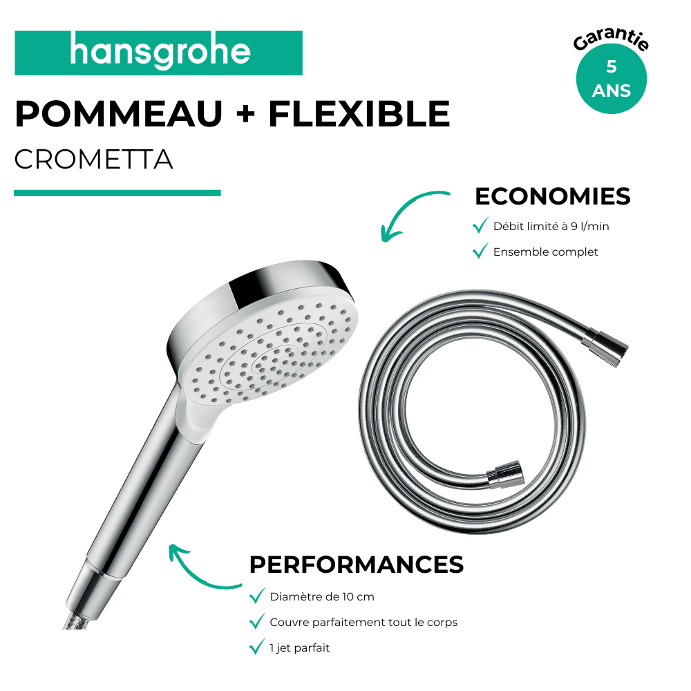 Avantage Pommeau de douche HANSGROHE Crometta + Flexible Isiflex 160 cm chromé
